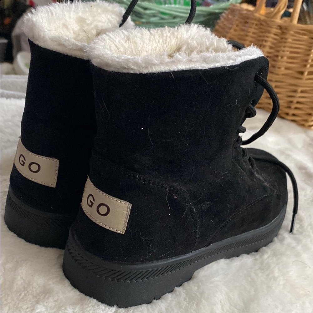 Black Suede Winter Boots with Fur Lining